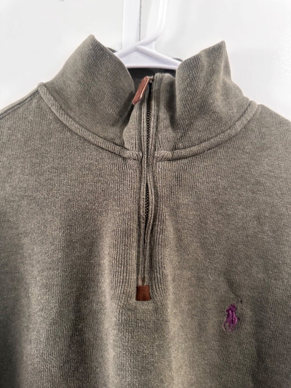 Ralph Lauren Mesh Knit Cotton Quarter Zip Sweater Mens Small Olive Green Perppy - Picture 11 of 14